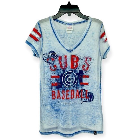 5th & Ocean Women’s Chicago Cubs Baseball Burnout V-Neck Short Sleeve Tee Small - Picture 12 of 12